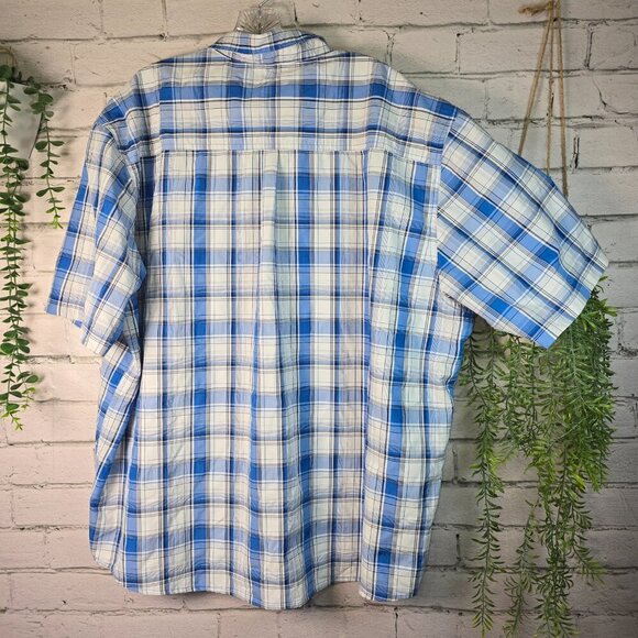 WRANGLER MENS FISHING SHIRT SHORT SLEEVE BLUE WHITE PLAID SIZE 3XL EUC - Picture 4 of 7